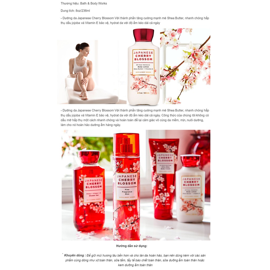Sữa dưỡng thể Bath Body Works Japanse Cherry Blossom Body Lotion 236ml