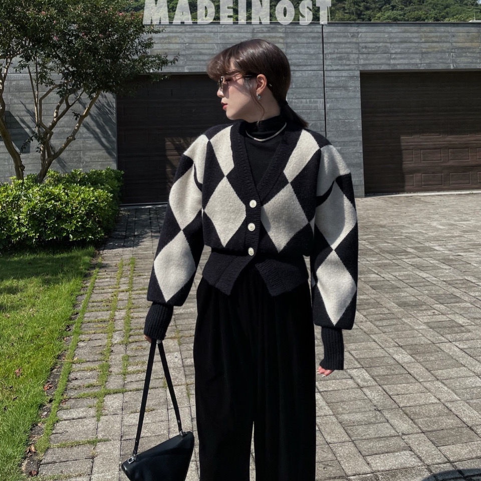 Áokhoáccardigan dệt kim dáng rộng ngắn phong cách retro thời trang cho nữ