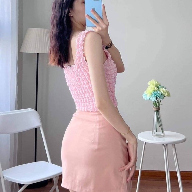 ÁO CROPTOP HAI DÂY  XỐP NHĂN BASIC PHONG CÁCH HÀN QUỐC / ÁO KIỂU ULZZANG MÙA HÈ