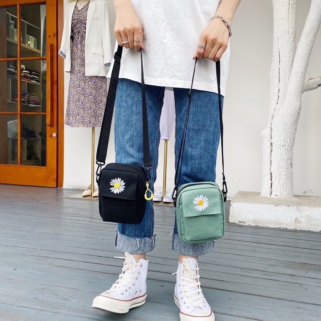 [RẺ VÔ ĐỊCH] Túi tote vải hoa cúc kiểu đeo chéo nam nữ unisex Hàn Quốc minibag