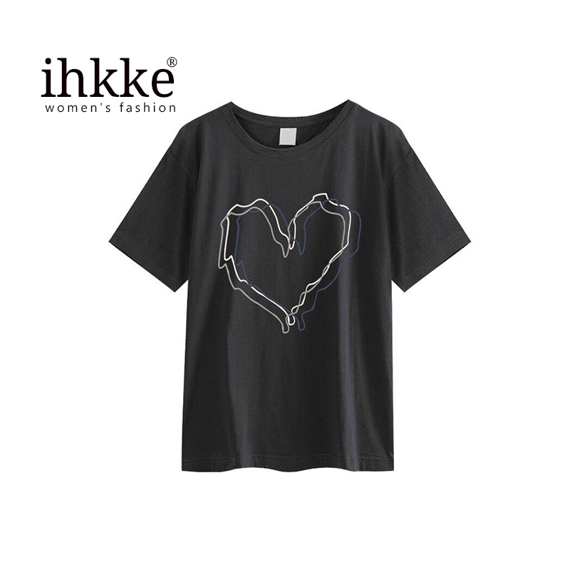 Áo thun IHKKE tay ngắn dáng rộng phong cách hip hop thời trang mùa hè cá tính unisex