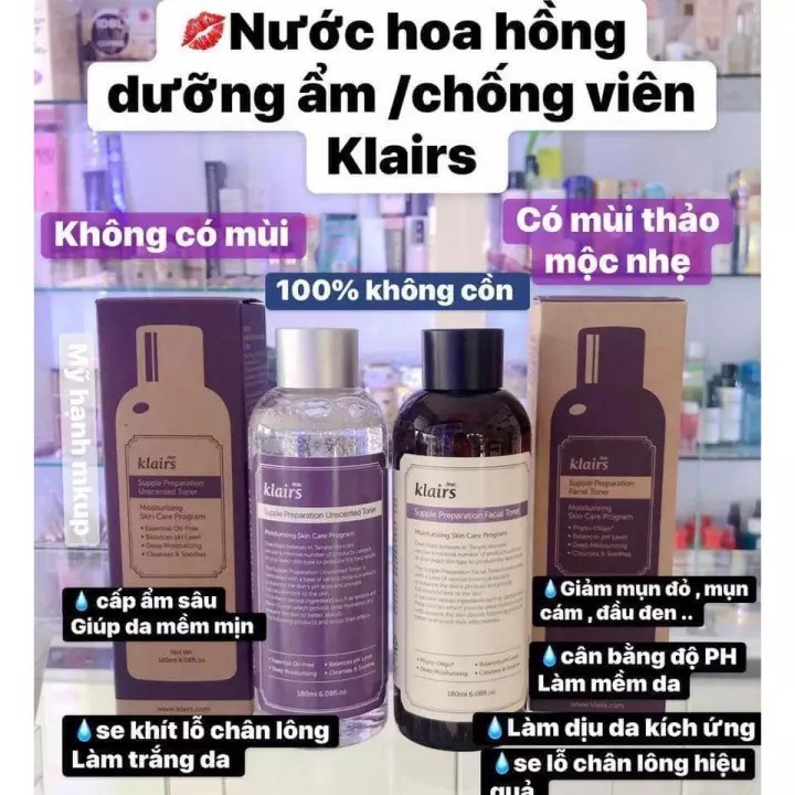 Nước Hoa Hồng Klairs 180ml Supple Preparation Facial Toner có mùi+không mùi