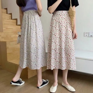 Chân váy hoa midi cap chun sau ( giá sale)