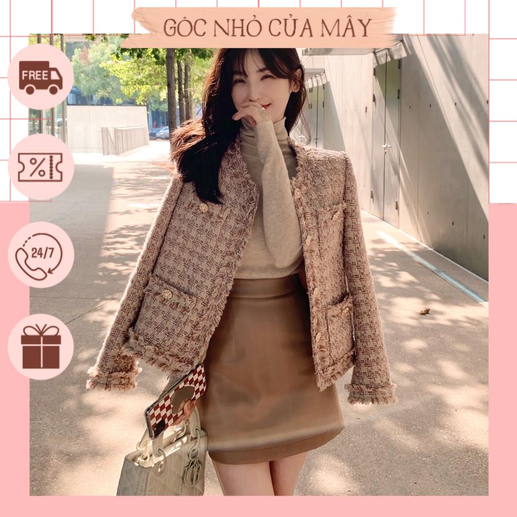 Áo dạ tweed hồng phong cách hàn quốc dành cho bạn nữ thu đông