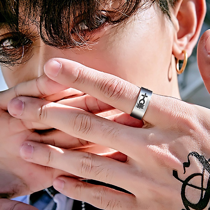 Nhẫn thiên tâm inox trắng sáng không đen, không gỉ - Tặng hộp - Đeo tay vạn sự may