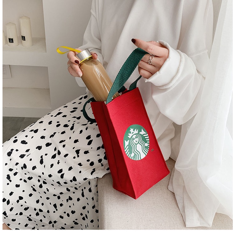 Túi Xách Vải Starbucks Đựng Ly Nước Giữ Nhiệt Tiện Dụng sinh viên mẹ sử dụng