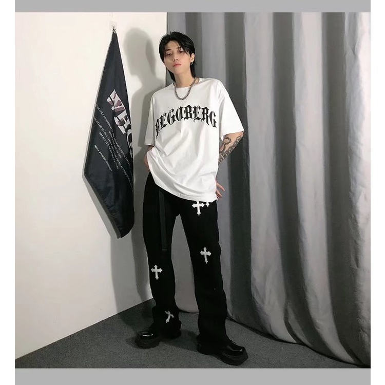 Áo Thun Tay Ngắn In Chữ Thập Phong Cách Gothic Thời Trang Cho Nam Và Nữ Size M-8XL
