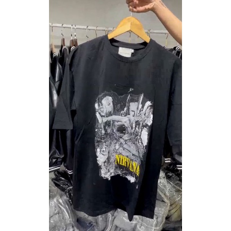 [Ảnh thật phía sau]Áo thun from rộng unisex nam nữ in chữ vàng NIRVANA
