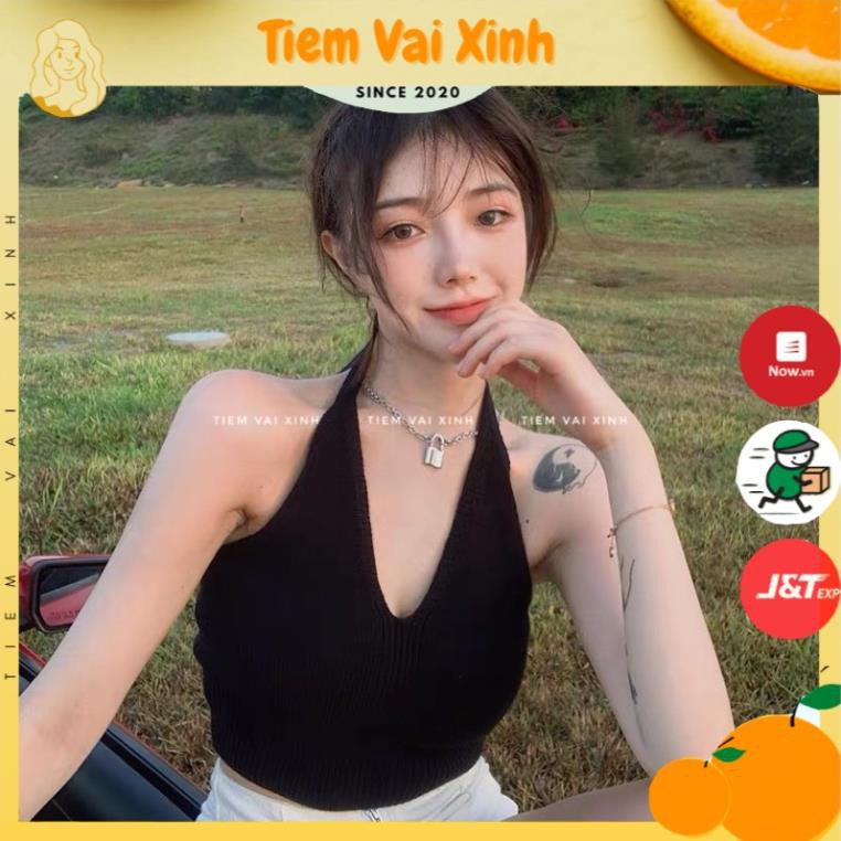 Áo Croptop Nữ Sexy 🍊 [Tiệm Vải Xinh] 🍊 Áo Croptop Hai Dây Buộc Cổ Nơ - Hàng Quảng Châu ! *