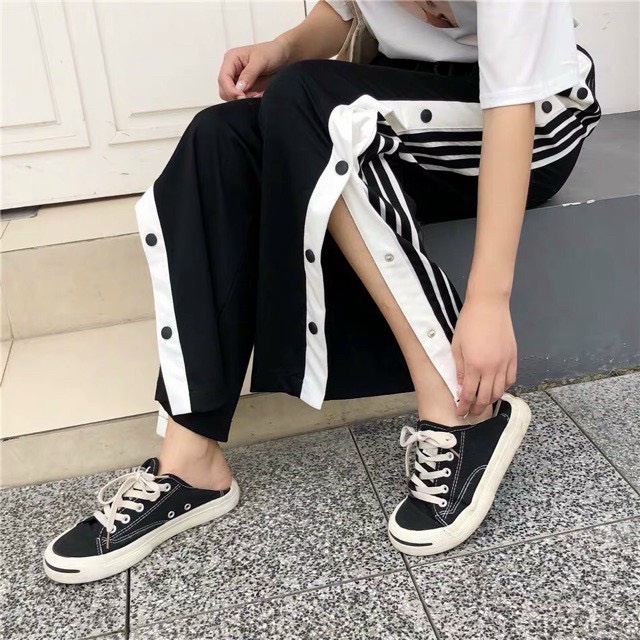 QUẦN DÀI UNISEX 16 NÚT PHỐI SỌC VIỀN TRẮNG ỐNG RỘNG CỰC CÁ TÍNH TRẺ TRUNG H.H.P