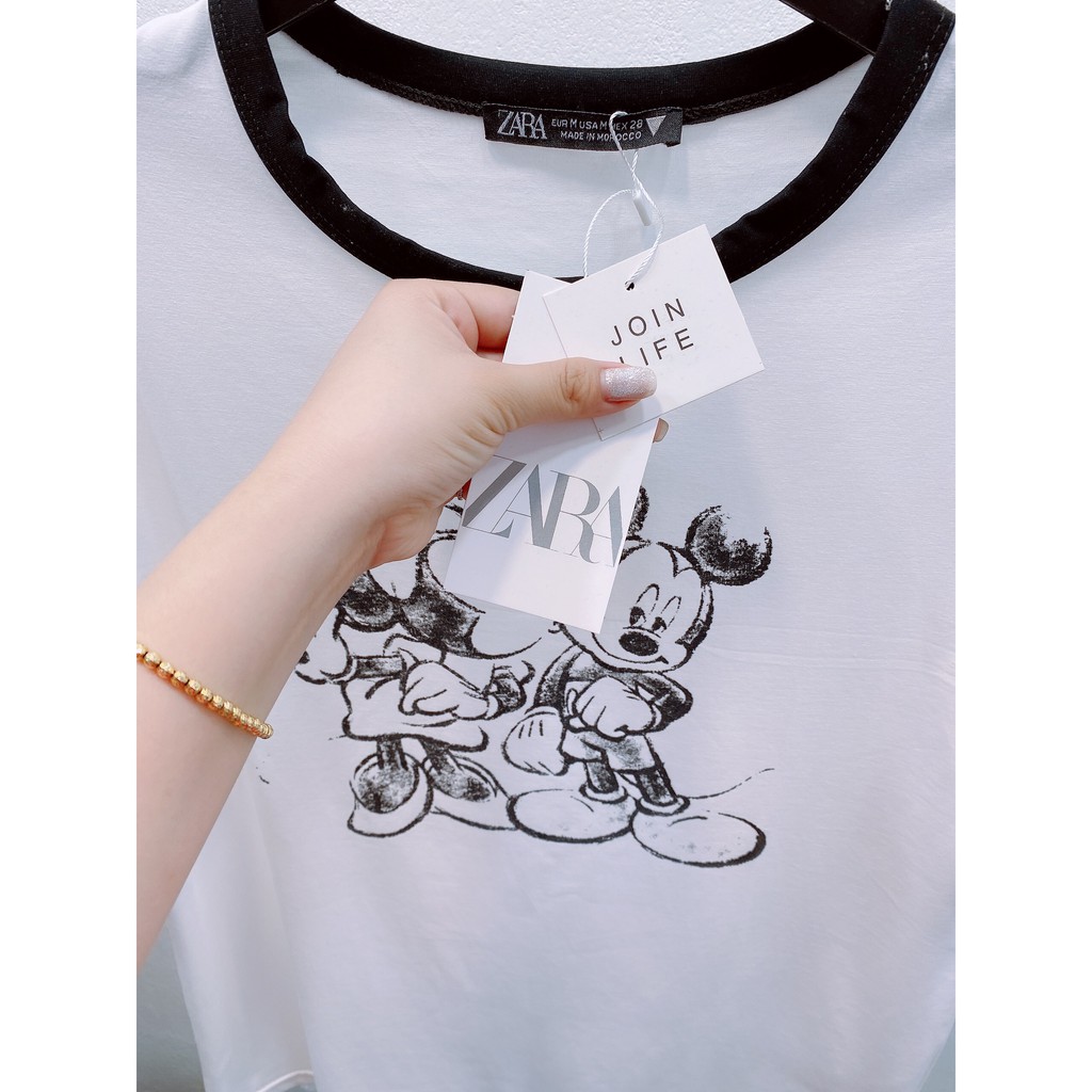 [Hàng Cao Cấp] Áo Thun Nữ Zara Mickey Disney Viền Đen Cực Lạ Mix Đồ Xinh Rực Rỡ Hàng Vnxk