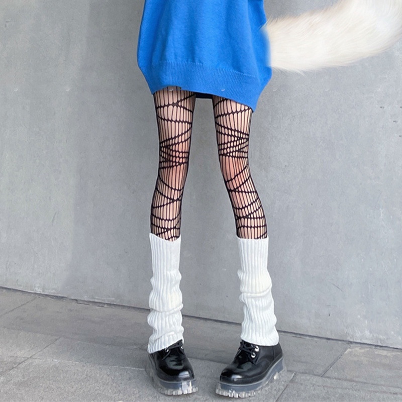Run Quần Tất Lưới Kẻ Sọc Khoét Rỗng Họa Tiết Lưới Nhện Gothic Gợi Cảm Cho Nữ Stoc