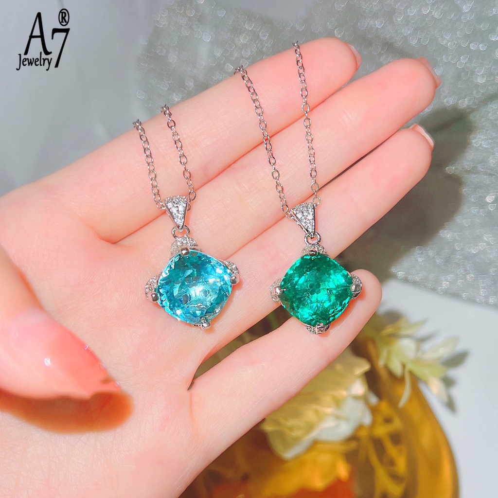 Vòng cổ Bạc 925 Mặt Vuông Xanh Navy X4Y84