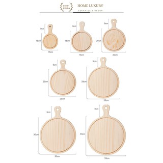 Khay gỗ tròn có tay cầm, thớt gỗ Decor