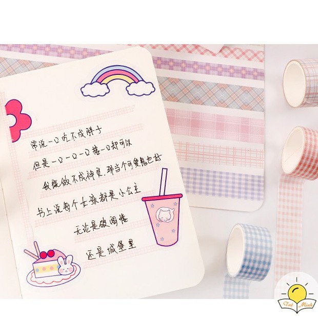 Bộ 6 washi tape nhiều cỡ, tập băng dính washi trang trí sổ tay, take note WA05