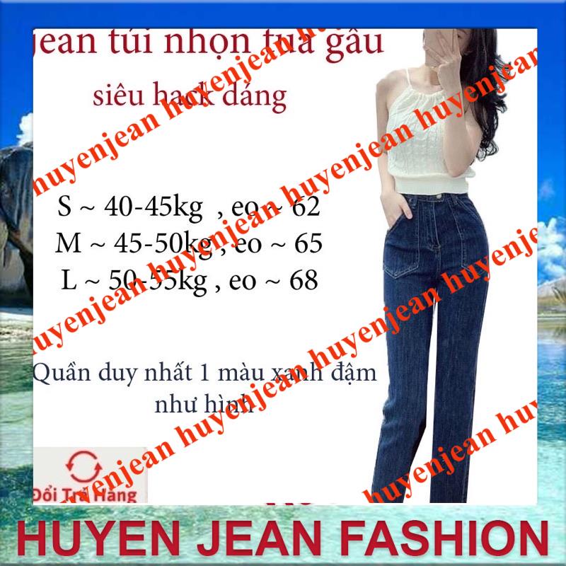 quần jean nữ ống đứng cạp cao co giãn 2 túi trước | BigBuy360 - bigbuy360.vn