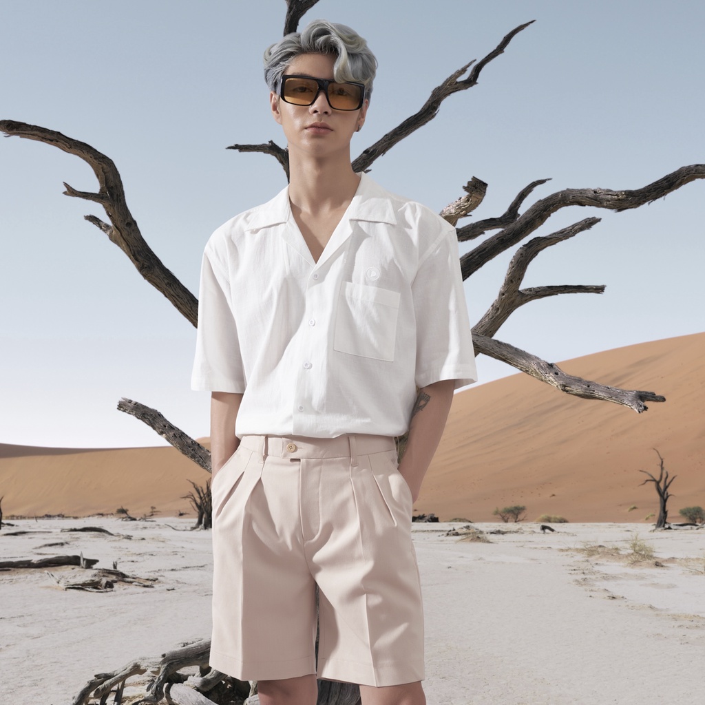 Áo sơ mi trắng tay ngắn chất liệu vải Linen mặc thoáng mát, độ bền cao CATSA ASN180