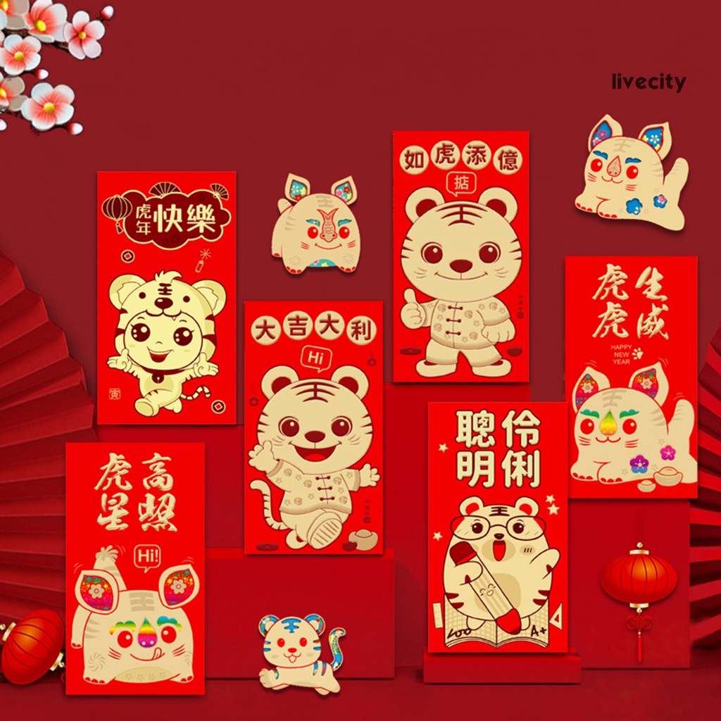 Set 6 bao lì xì giấy 2022 hiệu ứng 3D cho năm mới