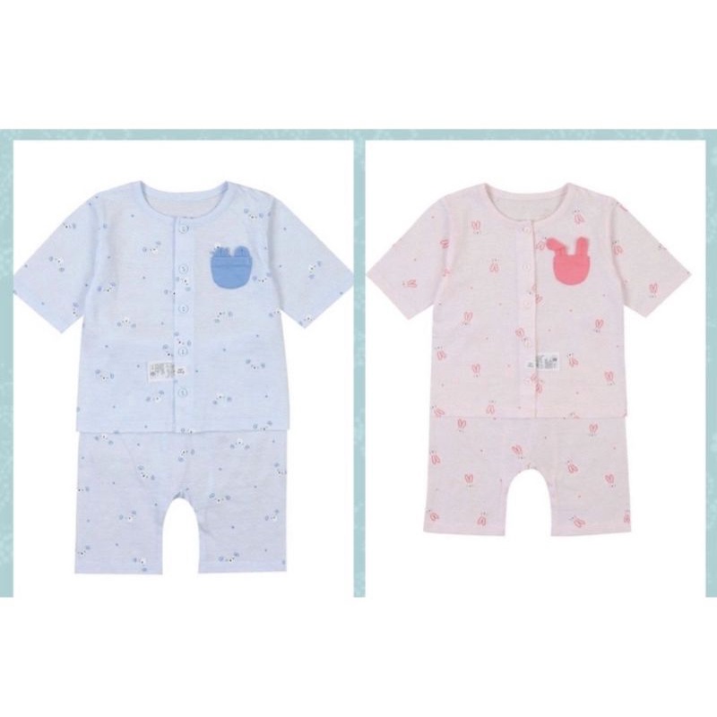 Bộ lửng tay lỡ cotton giấy mềm co giãn thỏ hồng gấu xanh Agabang xuất Hàn dư xịn