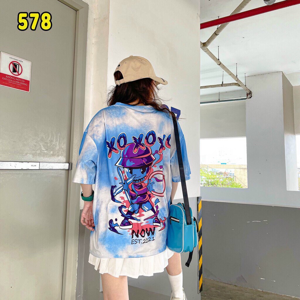 Áo thun cotton form rộng họa tiết in hình đẹp XOXO tay lỡ form rộng UNISEX