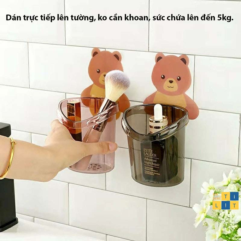 Giá Đỡ Bàn Chải Đánh Răng - Cốc Đựng Vật Dụng Dán Tường Hình Gấu Dễ Thương Mẫu Mới [CỐC GẤU]