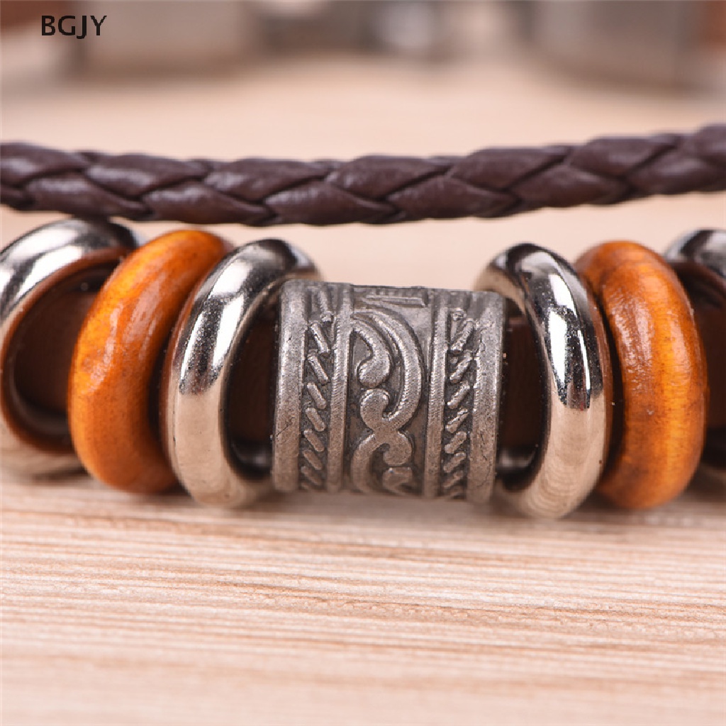 BGJY Retro Leather Bracelet Fashion Men Punk Bracelet Handmade Brown Leather Bracelet NEW