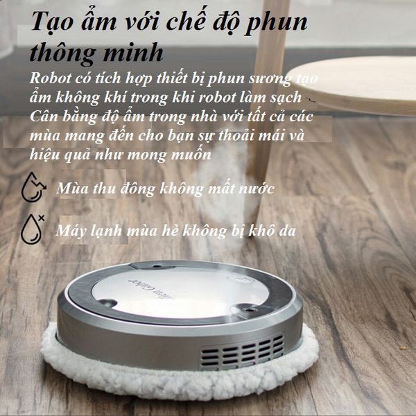 Robot lau nhà tự động lau ướt và lau khô - Máy lau nhà thông minh lau khô, lau ướt kết hợp phun sương