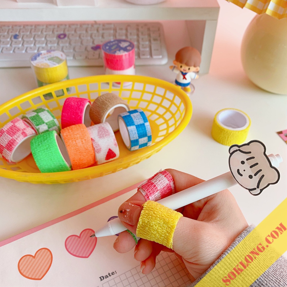 Băng quấn bảo vệ ngón tay viết bài, thể thao K48 tự dính co dãn, băng dán nhún dễ thương