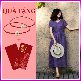 Đầm Dáng Dài Form Suông Linen Tím Valender