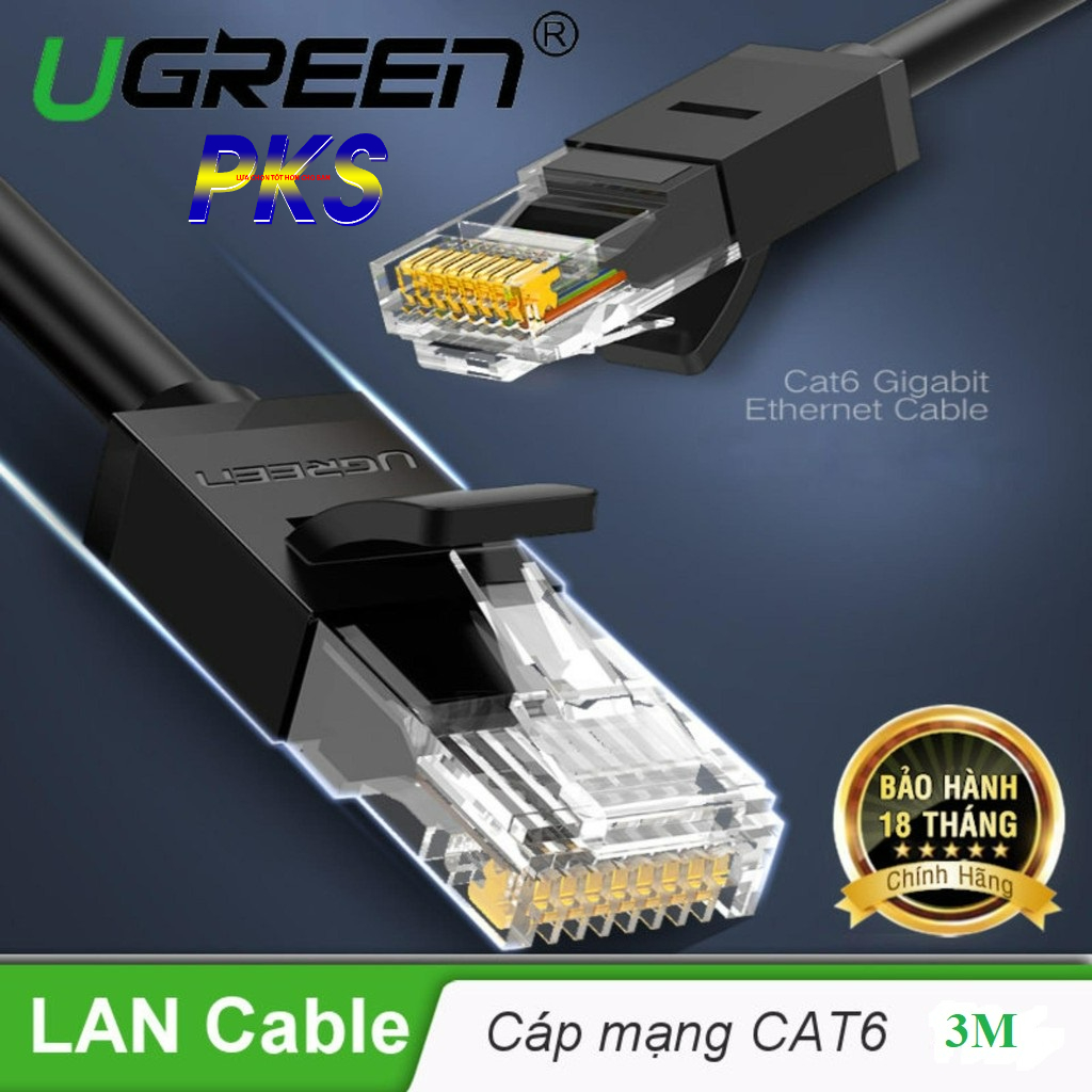 Cáp mạng CAT6 dài 3m đúc sẵn đầu tiếp xúc mạ vàng cao cấp Ugreen 20161