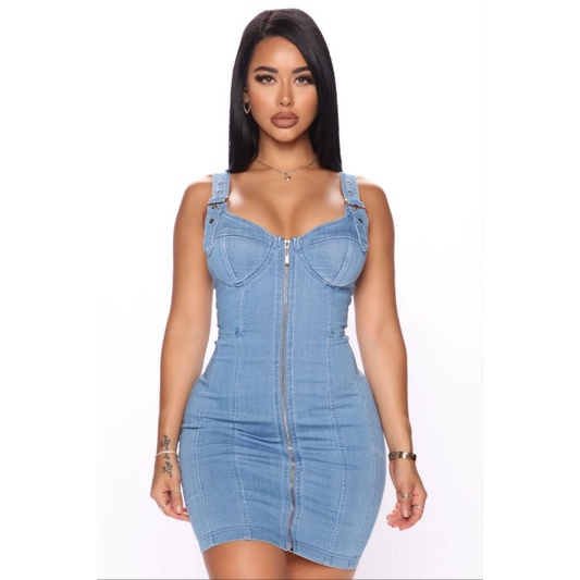 Đầm denim jean ôm co dãn VNXK phối khoá yếm buckle gọng nâng ngực bustier xuất khẩu dư xịn