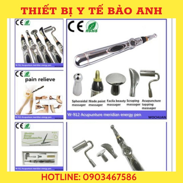 Bút Xung Điện Dò Huyệt, Laze Cao Cấp 5 Đầu Dò DR PEN W-912