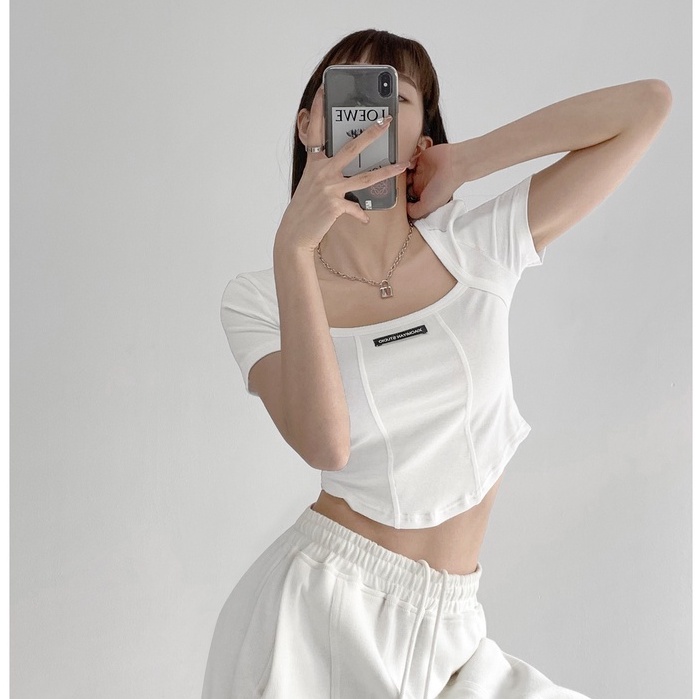 QADCOL Áo Thun Tay Ngắn Cổ Vuông Thời Trang Cho Nữ