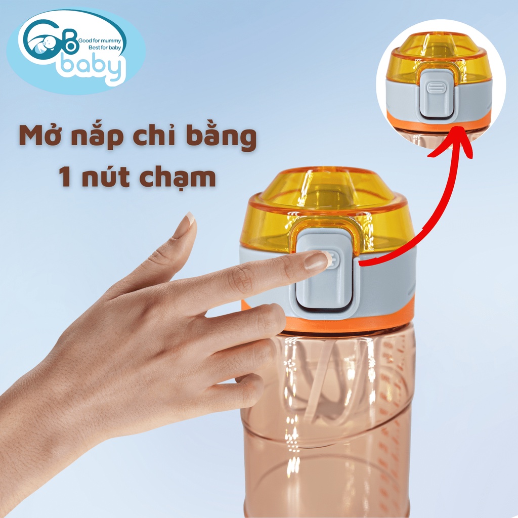 Bình uống nước Tritan GB Baby 480ml dùng đi học đi làm tập thể dục dành cho đối tượng từ 6 tuổi trở lên