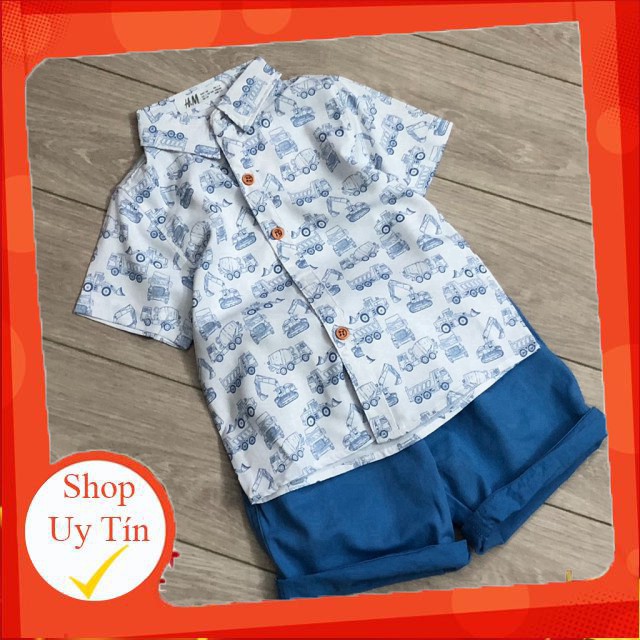Áo sơmi HM siêu đẹp cho bé trai chất lanh mát mềm đẹp size 2-10 tuổi