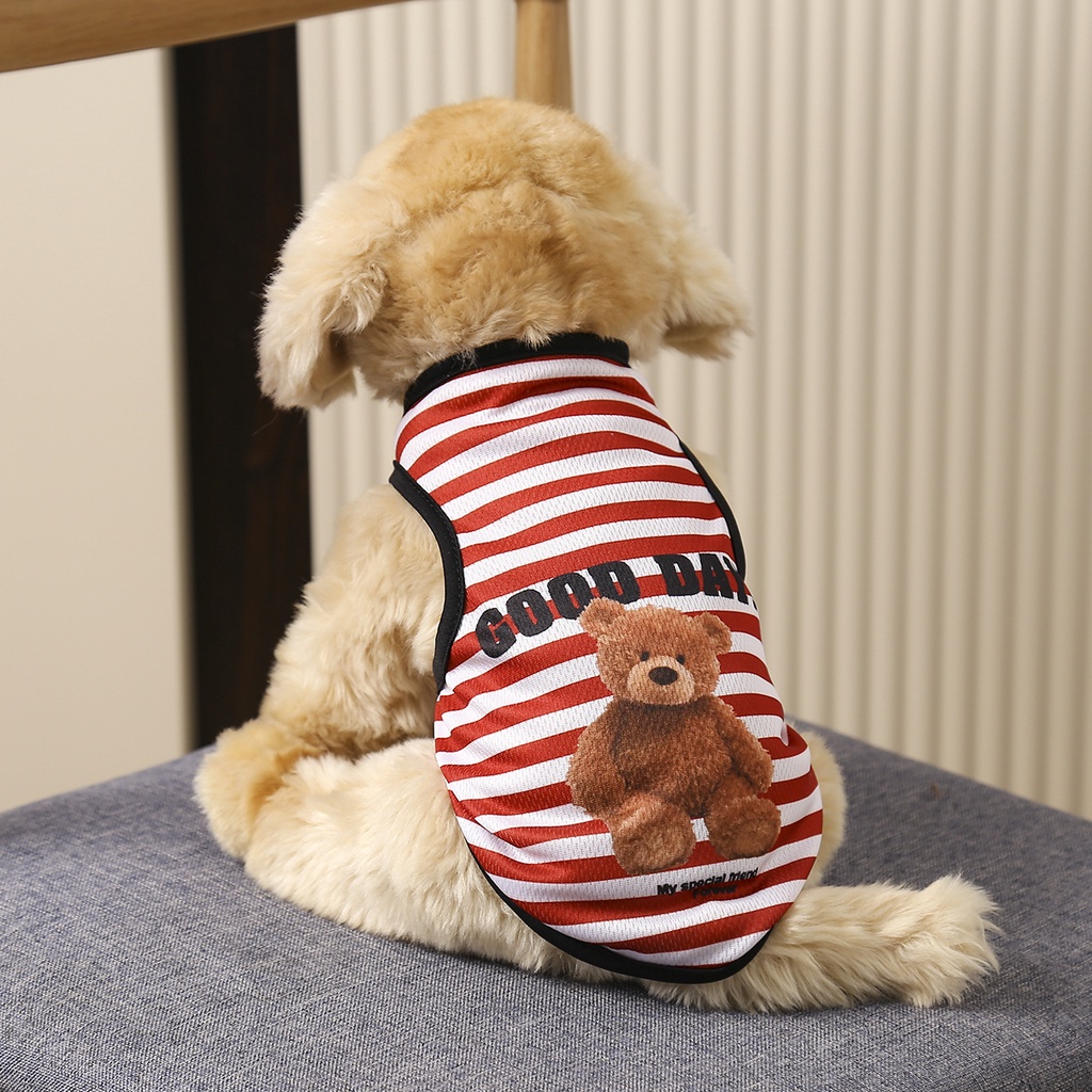 Áo Thun Cotton Kẻ Sọc In Hình Gấu Hoạt Hình Đáng Yêu Dành Cho Thú Cưng Cỡ Nhỏ Và Trung Bình Shih Tzu XS-XXL