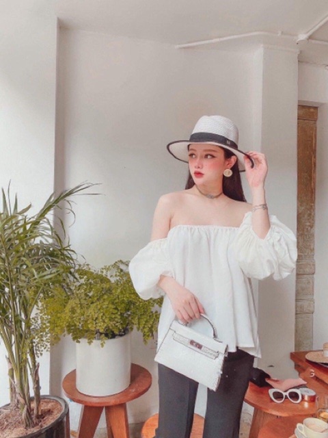Áo Trễ Vai Trơn Tay Bồng Siêu Xinh
