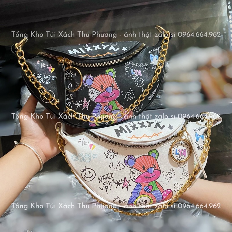 [Giá Sỉ] Túi bao tử hoạ tiết gấu kèm dây xích hottrend 2022 (ảnh thật shop chụp)