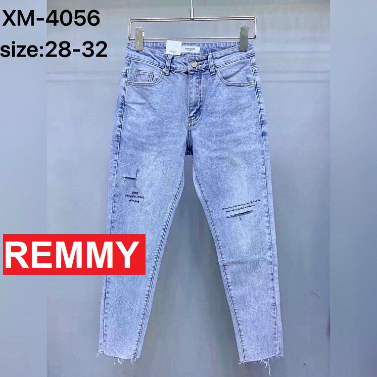 QUẦN JEAN NAM RÁCH MÀU XANH TUA LAI PHỐI CHỮ VS4056 REMMYSHOP | BigBuy360 - bigbuy360.vn