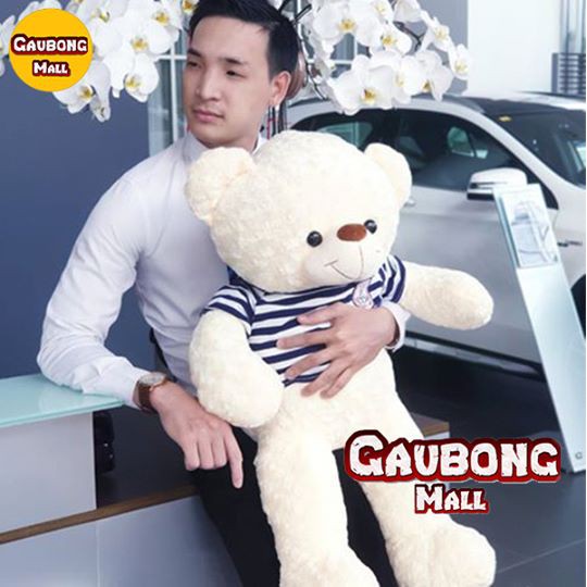 Gấu teddy 1m lông xoắn nhiều màu, áo thun sọc đen CAO CẤP