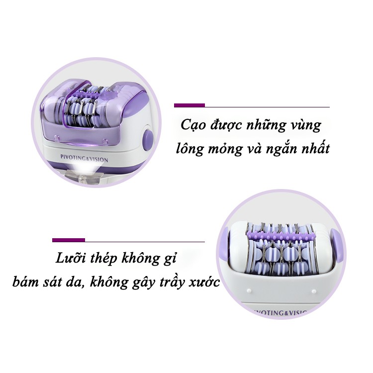 Máy tẩy lông đa năng 2in1 Kemei-2668 chuyên dùng cạo, nhổ tỉa lông toàn thân sử dụng pin sạc tiện lợi (Màu tím và đỏ)