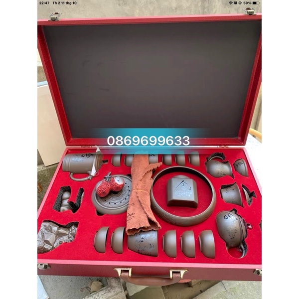 Ấm Chén Tử Sa Nghi Hưng  ⚡ XẢ KHO ⚡ Bộ ấm chén cao cấp có vali đựng phù hợp mang đi làm quà tặng