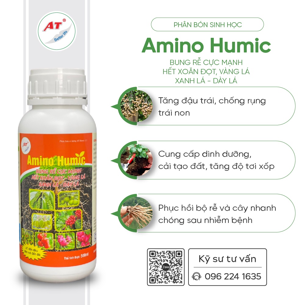 Phân bón hữu cơ sinh học siêu bung rễ đi đọt, giải độc hữu cơ, cải tạo đất, tăng đậu trái cho cây - AT Humic 500ml