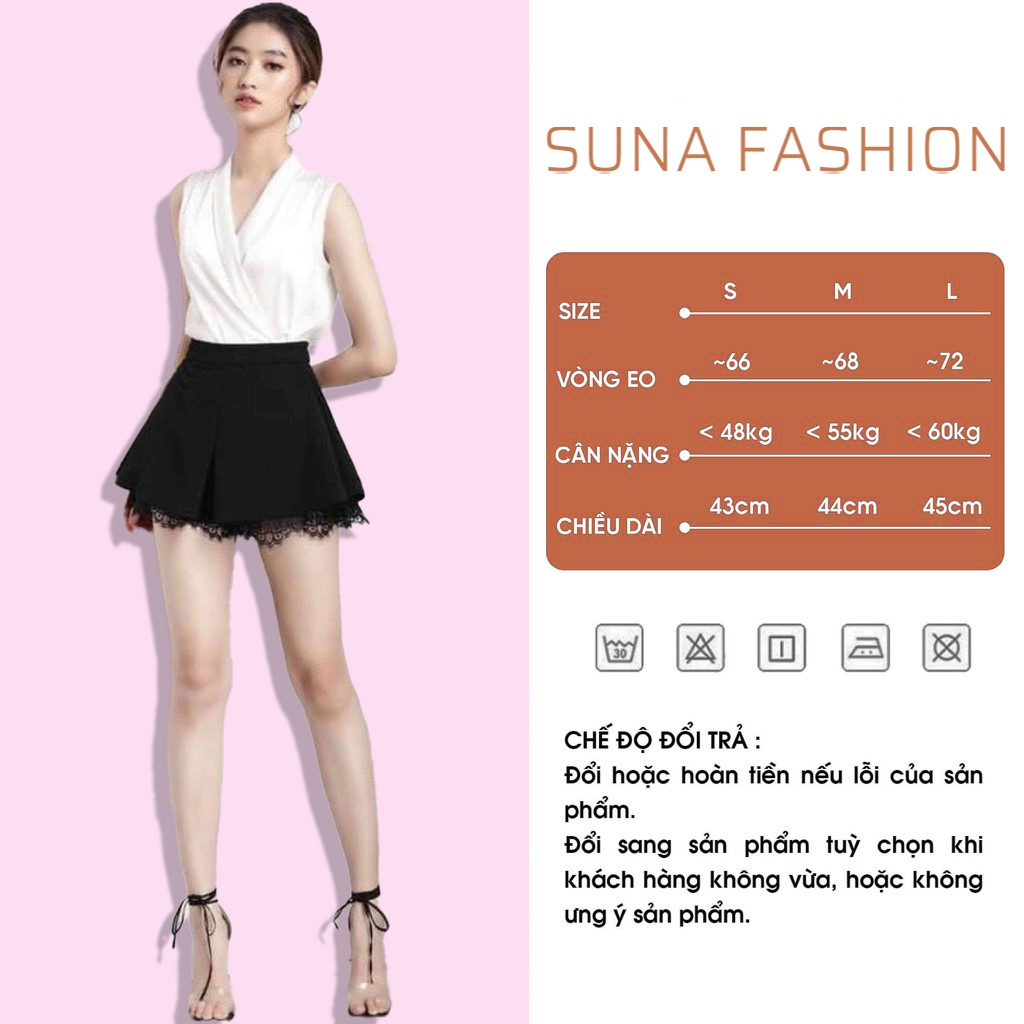 Chân váy ngắn lưng cao phối ren, Chân váy nữ chất tuyết mưa SUNA FASHION từ 42 - 60kg