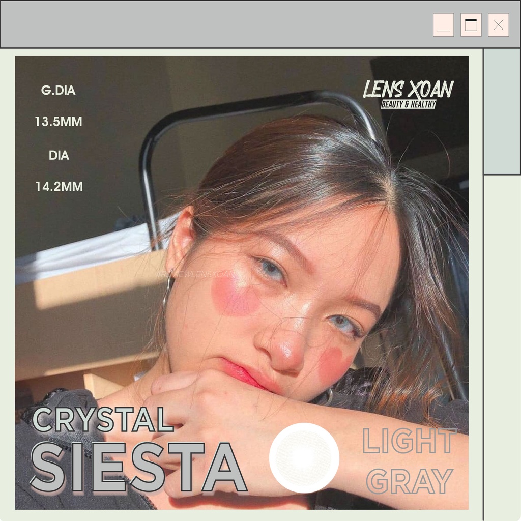 Kính áp tròng SIESTA CRYSTAL LIGHT GRAY-PC Hydrogel của COLORCL( 6 tháng):Lens xám sáng tây không viền|Lens Xoắn(GIÁ 1C)