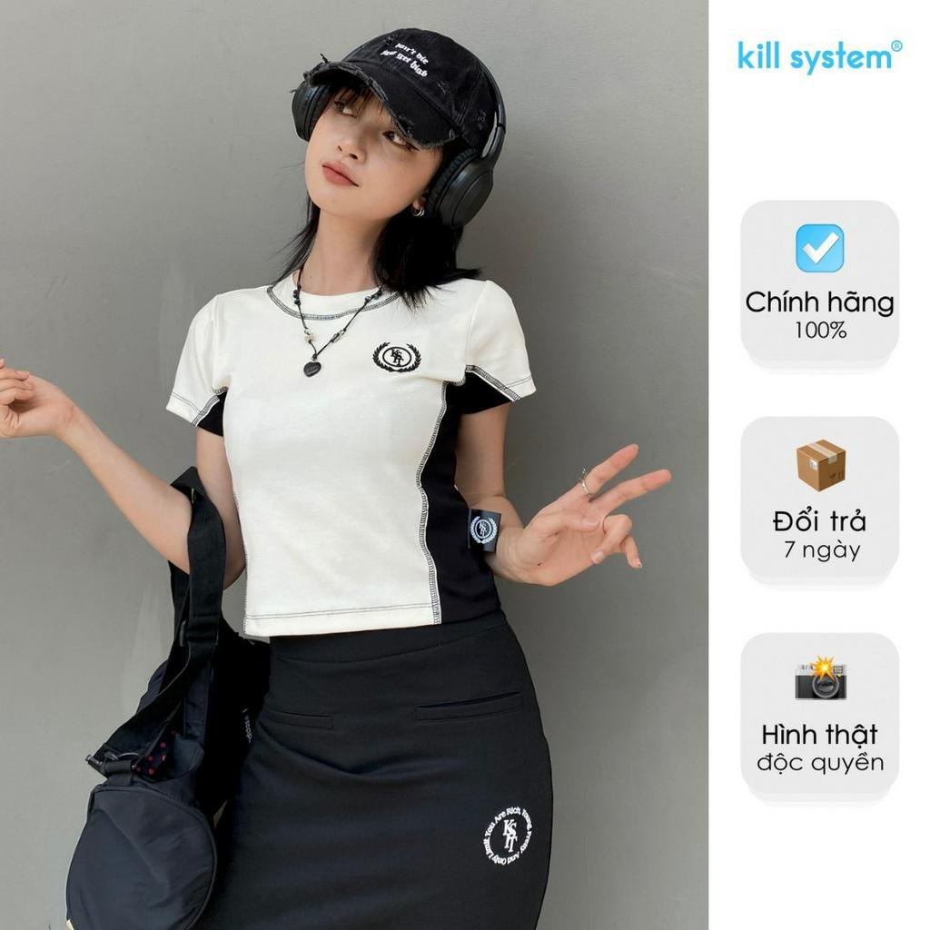 Áo thun Killsystem baby tee Halyyn màu kem phối đen