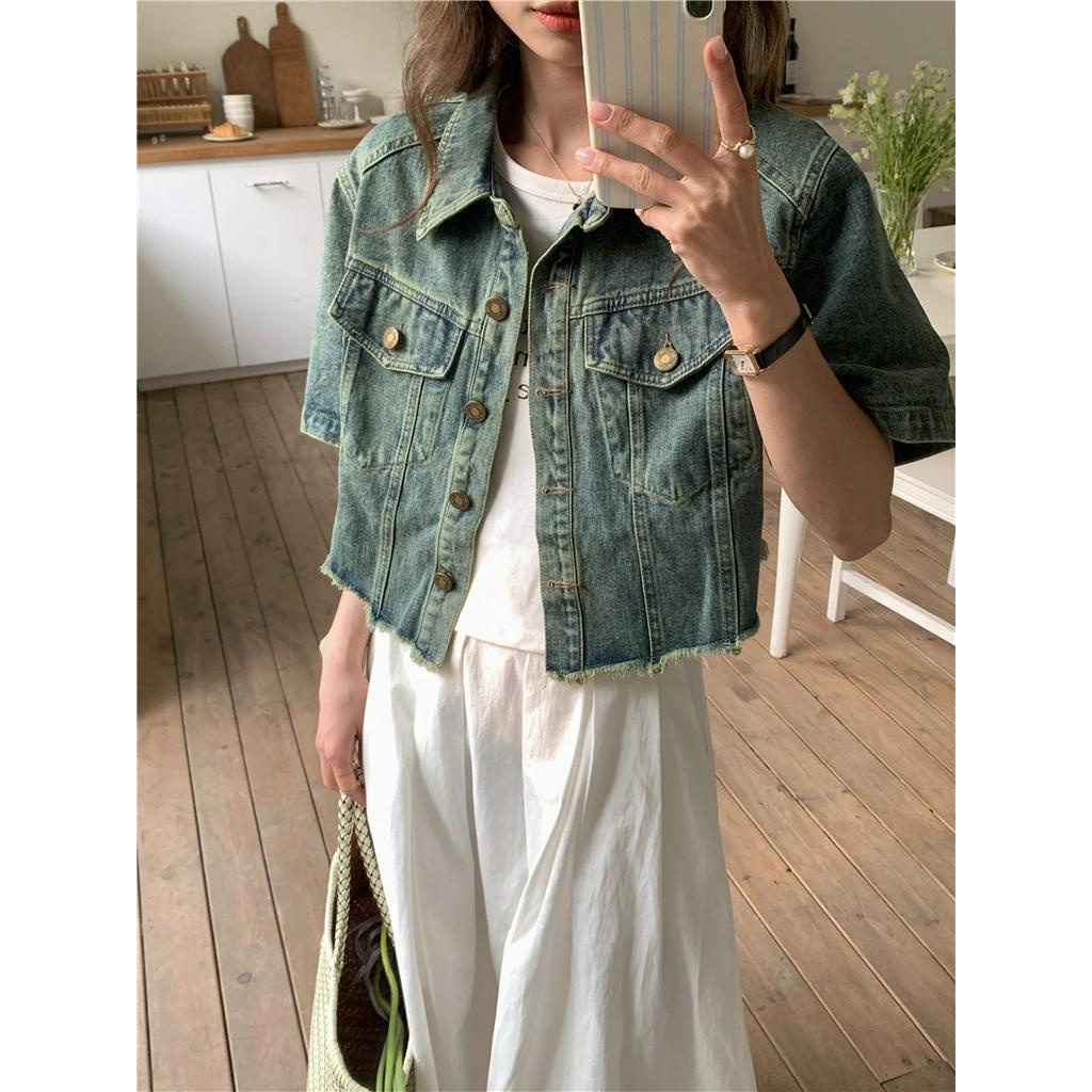 Áo Khoác Denim Dáng Ngắn Phong Cách Hàn Quốc Cổ Điển 63635