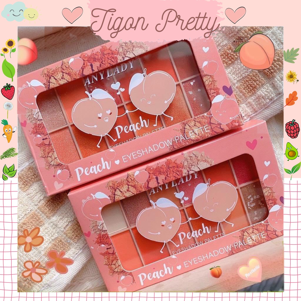Phấn mắt 12 ô quả đào ANYLADY beach blush tone cam hồng nhũ .