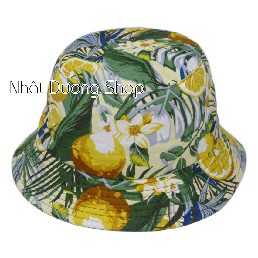 Nón bucket tai bèo họa tiết quả chanh size 55cm - Quả chanh chất liệu vải Cotton thoáng mát
