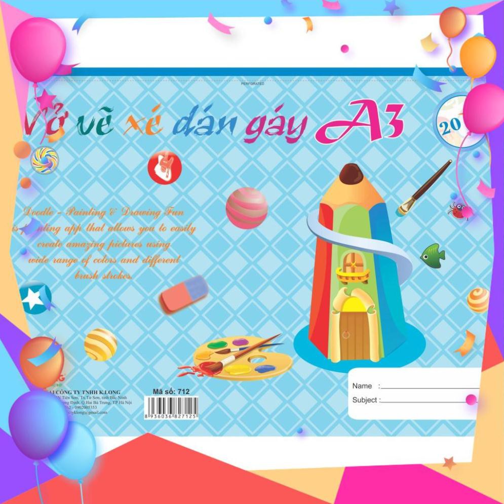 [Sổ lò xo đẹp xinh ] Vở vẽ xé KLONG A3; MS: 712